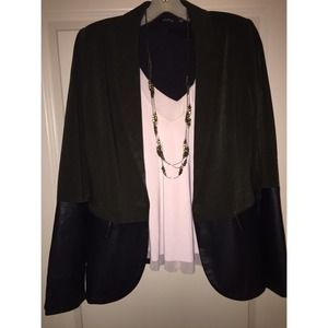 Olive Suede and Black Vegan Leather Blazer