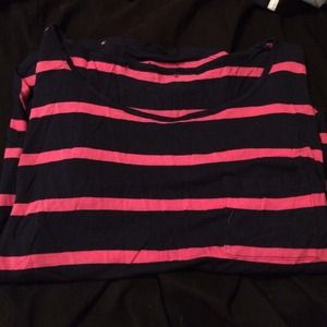 navy blue and pink striped shirt