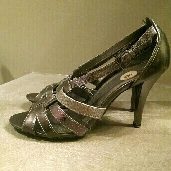 BUNDLE Pewter Snakeskin Sandal Heels + Earrings