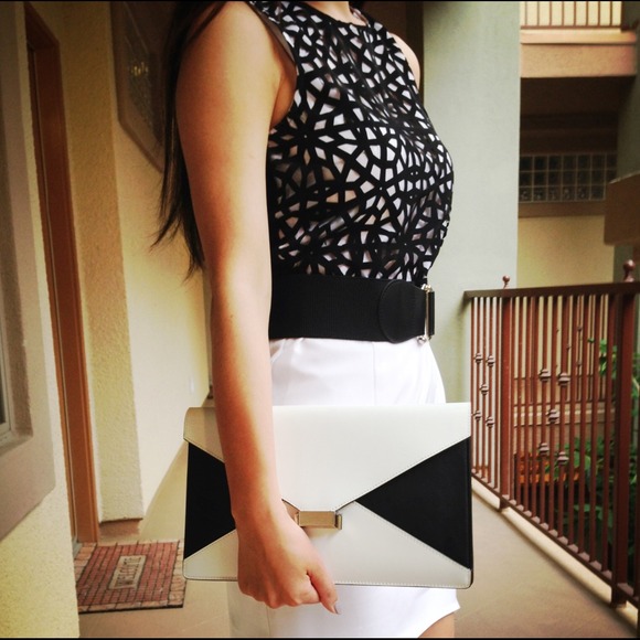 Asos black and white woven hi-low dress