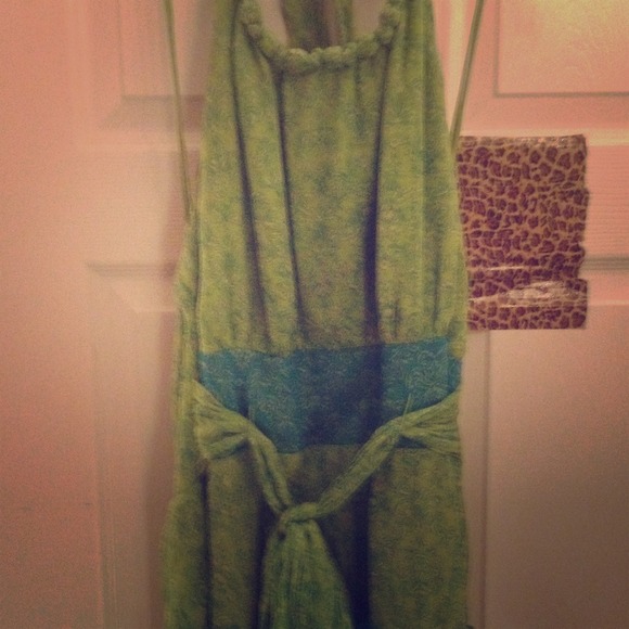 Blue and Green Halter Maxi Dress