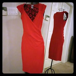 Red Dress with Ruffled capped sleeve