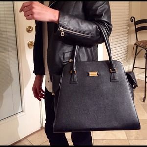 Black Gia Top Handle Calfskin Leather Satchel.