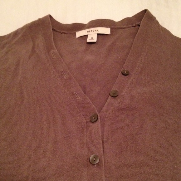 Merona Brand Taupe/Putty Colored Short Sleeve Button Down Cardigan Sweater - Picture 8 of 13