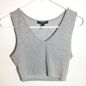 Gray V-Neck Crop Top