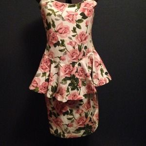 Betsey Johnson pink rose peplum dress size M