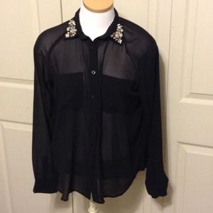 Black sheer blouse with studded collar