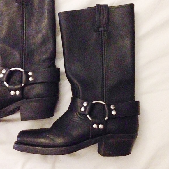 SOLD Frye Black leather harness boots size 6.5