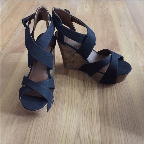 Black Canvas Wedges