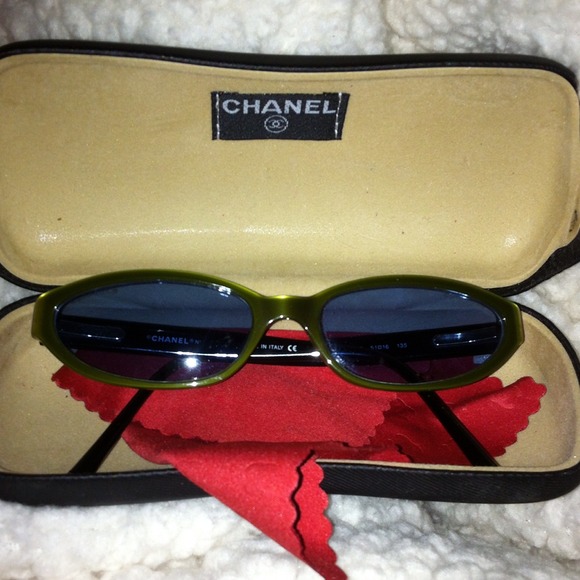Chanel Sunglasses, clear blue lenses, green frame