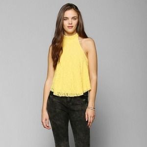 NWOT Yellow High Neck Lace Tank Top