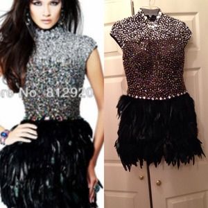 Black feather prom dress