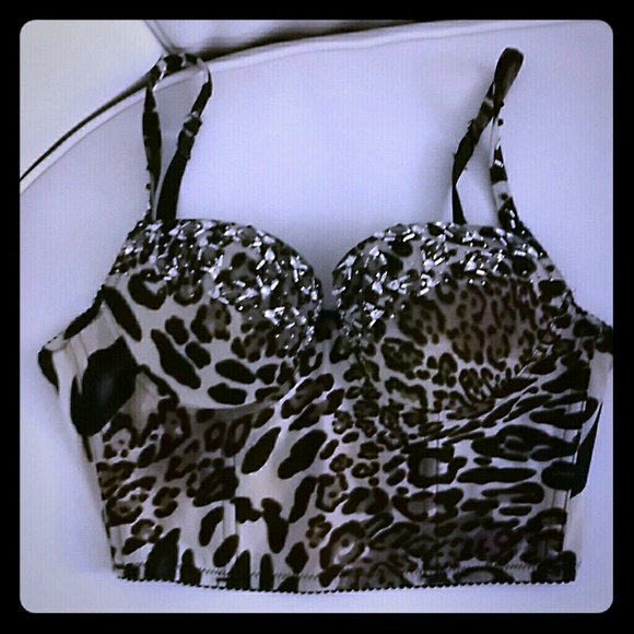 NWOT Bebe embellished leopard bralette bustier top