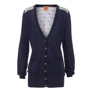 Tory Burch 'Jacy' Chiffon Back Cardigan, peacock
