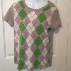 j crew cashmere short sleeve argyle sweater medium