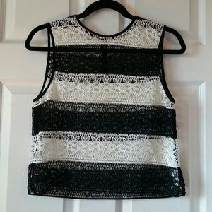Black + White Striped Lace Top