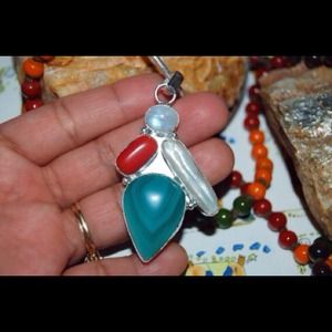 handmade &handcrafted gemstone jewelry Jewelry - Botswana Agate,Biwa & Rainbow Moonstone Pendant handmade &handcrafted gemstone jewelry Jewelry - Botswana Agate,Biwa & Rainbow Moonstone Pendant