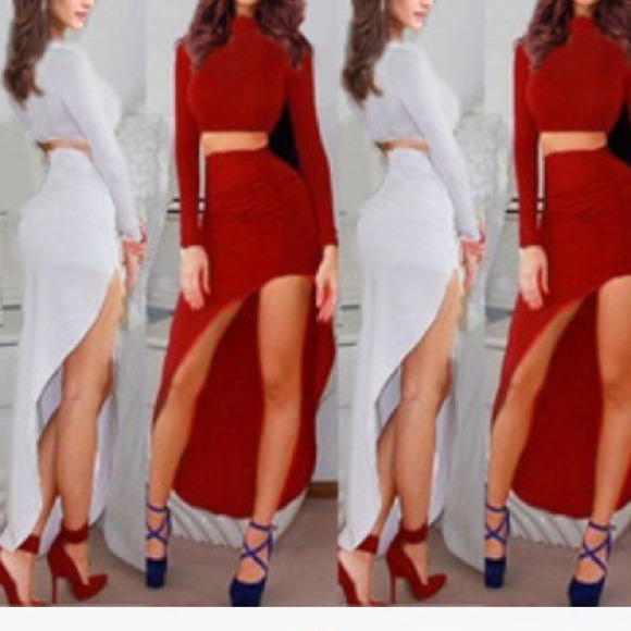 Red Large 2 piece bodycon bandage skirt set