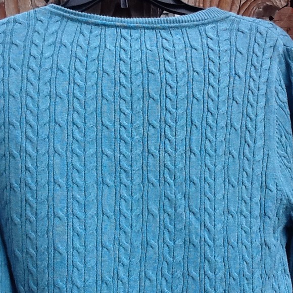 SOLD IN BUNDLE Light Aqua v neck cable sweater - Picture 2 of 3