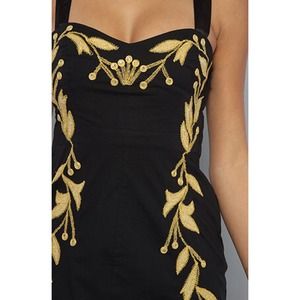 Free People Leaf Motif Mini Dress, Black & Gold