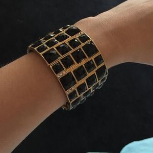 Black and gold bangle cuff bracelet