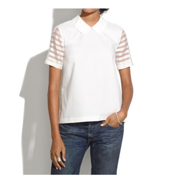 Madewell Tops - Madewell curved collar top in striped organza | S Madewell Tops - Madewell curved collar top in striped organza | S