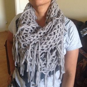Grey fringe infinity scarf
