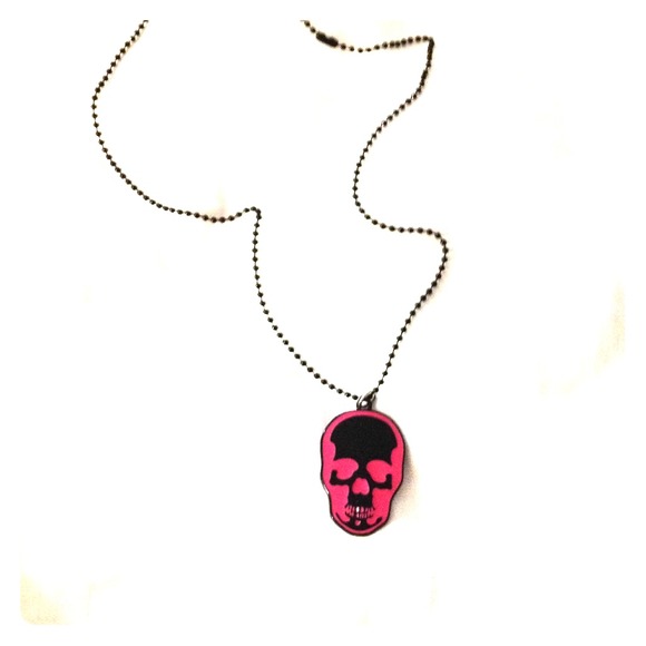 Skull PINk & Black on 24"in BLACK BALL CHAIN