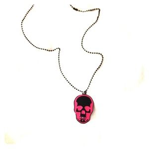 Skull PINk & Black on 24"in BLACK BALL CHAIN