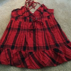 Red and Black plaid spaghetti halter