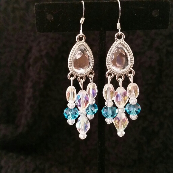 Aquamarine colored chandelier style earrings - Picture 1 of 2