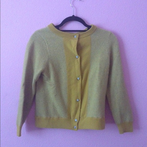 j Crew yellow cashmere cardigan size small