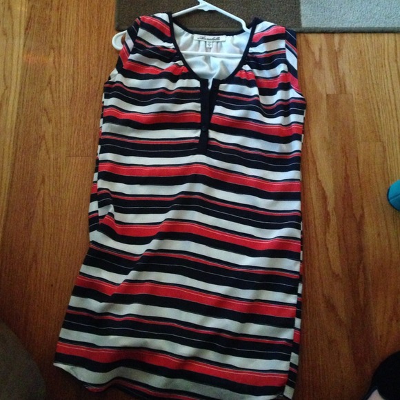 Navy blue and red striped dress