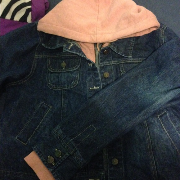 Denim jacket with attached sweat shirt
