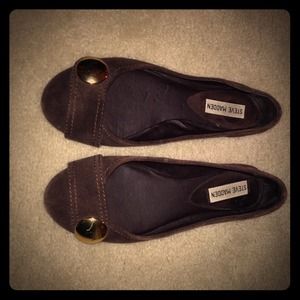 brown and gold Steve Madden flats