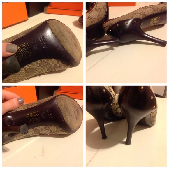 🎁Sold🎁 GUCCI Oxblood Burgundy Studded Heels 37.5 - Picture 3 of 4