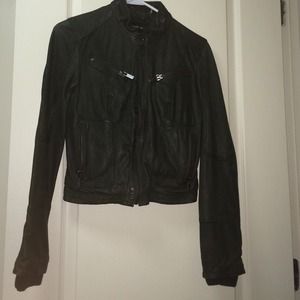 Dark Olive Green Genuine Leather Jacket