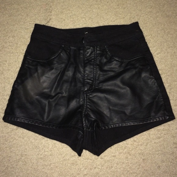 H&M Leather / denim high waist shorts