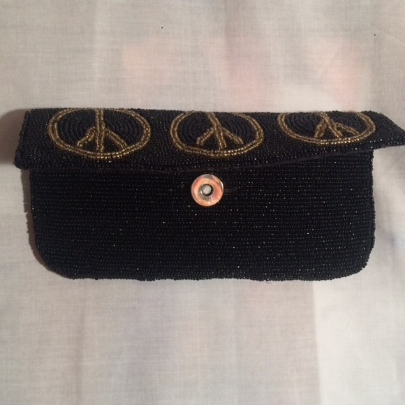 Black Peace Sign Beaded Wallet