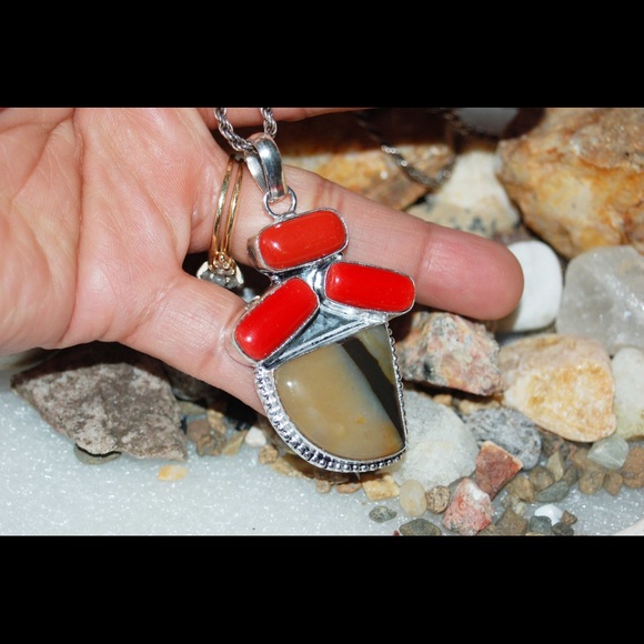 handmade & handcrafted gemstone jewelry Jewelry - Huge Agate & Red Onyx Statement Pendant 2 1/2" handmade & handcrafted gemstone jewelry Jewelry - Huge Agate & Red Onyx Statement Pendant 2 1/2"