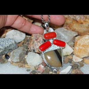 handmade & handcrafted gemstone jewelry Jewelry - Huge Agate & Red Onyx Statement Pendant 2 1/2" handmade & handcrafted gemstone jewelry Jewelry - Huge Agate & Red Onyx Statement Pendant 2 1/2"