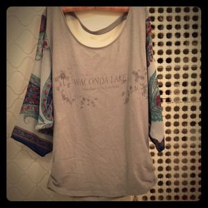 Free People Grey Shirt with Gypsy Scarf Sleeves