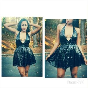 **Brand New **Black Sequin Babydoll Dress
