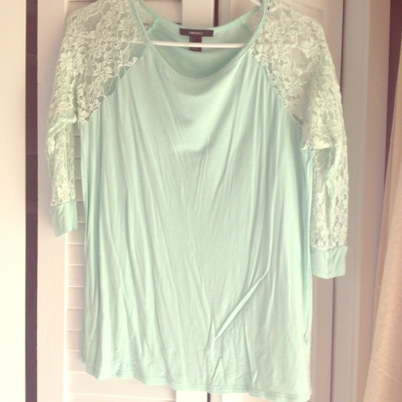 Mint baseball shirt with lace sleeves