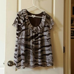 Brown leave animal print top