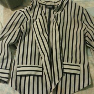 Navy Blue and Cream Striped Blazer