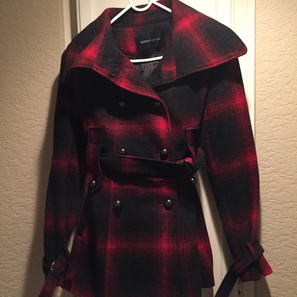 Plaid Black and Red Peacoat (Victoria secret)