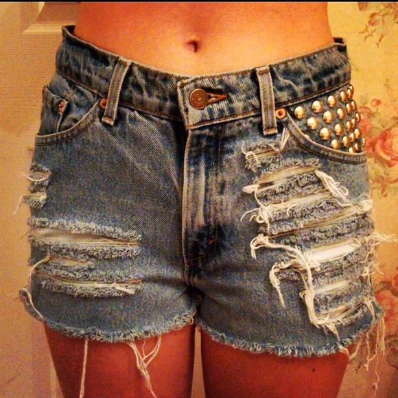 Custom Levi Midrise Jean shorts with circle studs