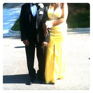 Yellow, tan, & white prom dress