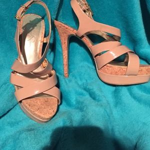 Jessica Simpson nude and cork strapy heels